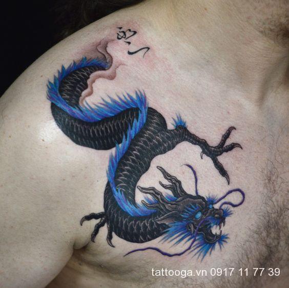 Ngực lớn vòi hình xăm dán kéo dài nam mô phỏng không thấm nước thực tế độc  đoán rồng xanh cơ thể sơn hình xăm dán hình xăm dán tattoo  Tàu