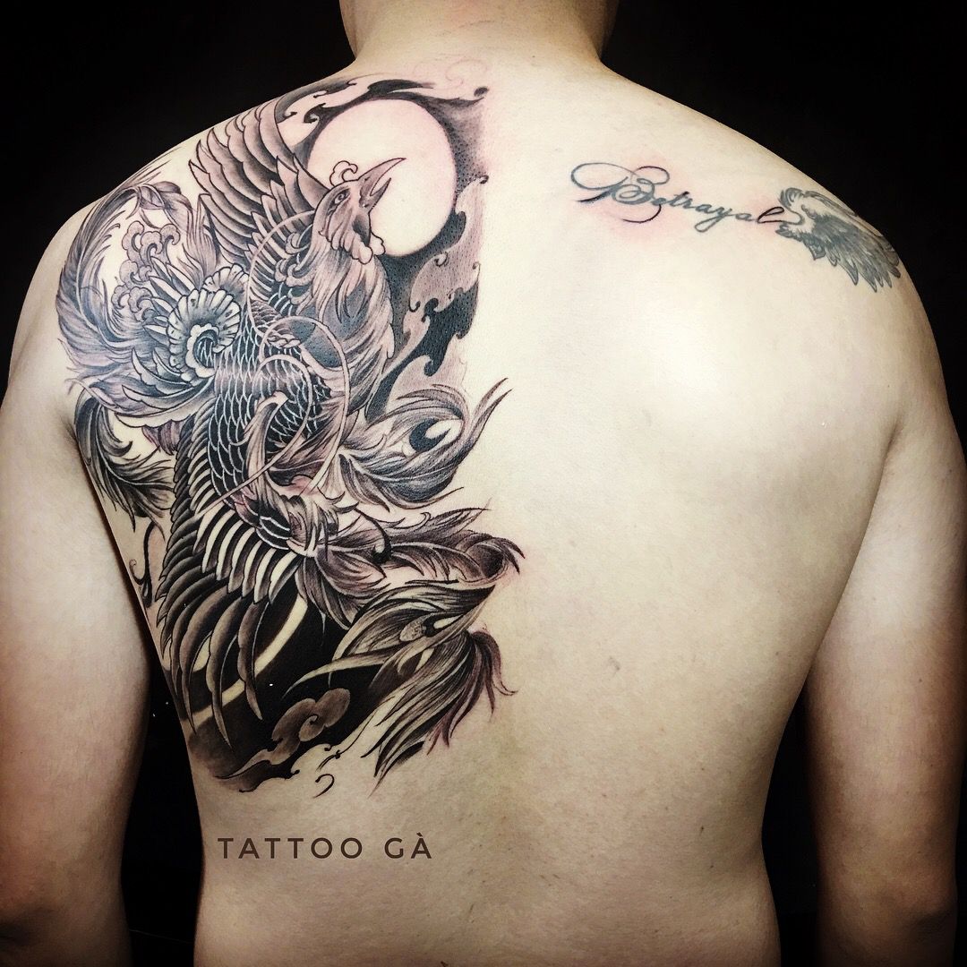 Hình xăm chim phượng hoàng ở lưng cho nam - Tattoo Gà